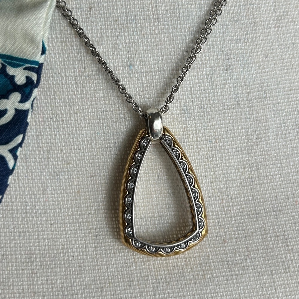 Brighton Jewelry Primavera Necklace Two-tone Silver Plated Crystals Cloth Bag - Picture 5 of 11